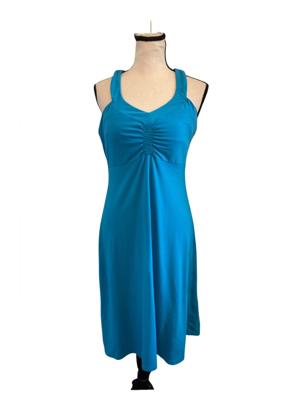 prAna Blue Sleeveless Dress Large A-Line Ruched Athleisure